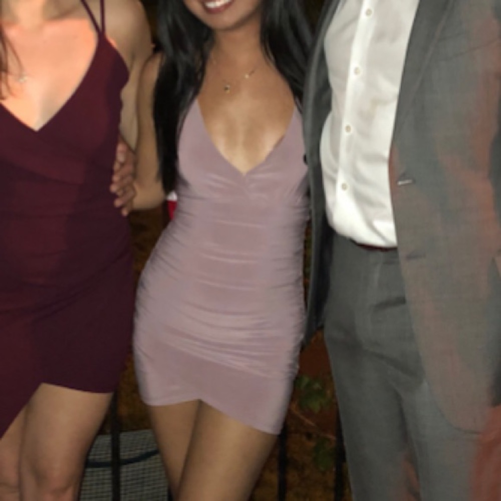 Mauve V Neck Bodycon Dress